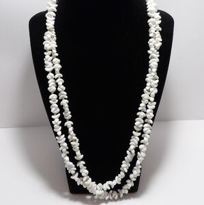 Vintage White Flat Oval Bead Double Strand Necklace Gold Tone